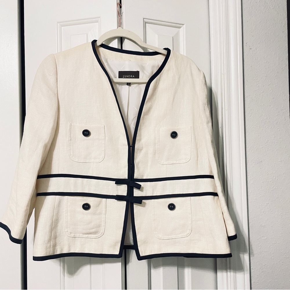 Women's Cream Blazer with Black Trim